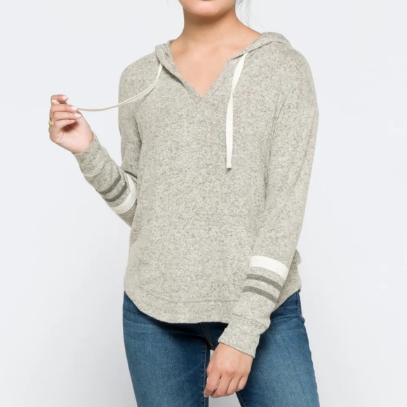 Market & Spruce Kallon Gray Brushed Knit Hoodie Size XS Petite - Picture 2 of 8